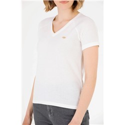 Kadın Ekru V - Yaka Tişört