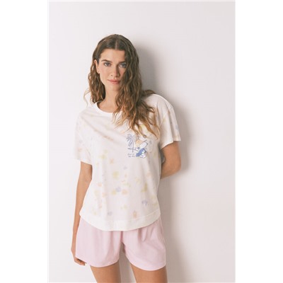 Pijama corto algodón blanco y rosa Snoopy