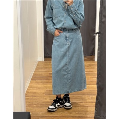 Женская джинсовая юбка миди на резинке из смесового тенселя  ЮНИКЛ*О