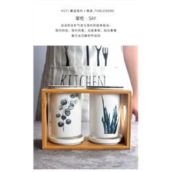 Керамический набор для столовых приборов с деревянной подставкой