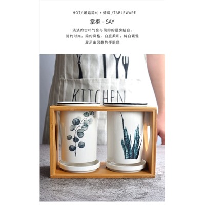 Керамический набор для столовых приборов с деревянной подставкой