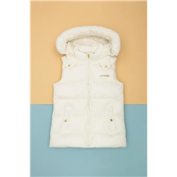 Kız Çocuk Krem Kapüşonlu Yelek