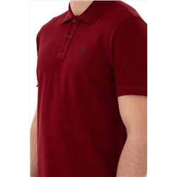 Erkek Slim Fit Polo Yaka Bordo Basic Tişört