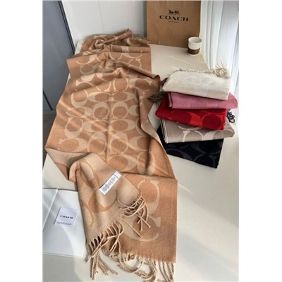 Зимний теплый и уютный шерстяной шарф с жаккардовым узором и надписью с подарочным пакетом COAC*H