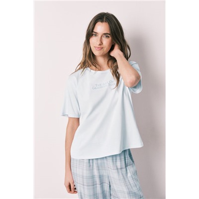 Pijama 100% algodón azul estampado cuadros