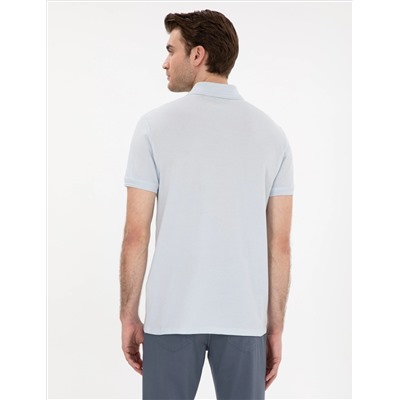 Açık Mavi Slim Fit %100 Pamuk Polo Yaka Basic Tişört