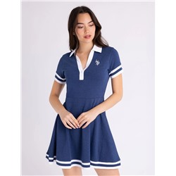 FIT AND FLARE Y-PLACKET POLO DRESS