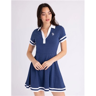 FIT AND FLARE Y-PLACKET POLO DRESS