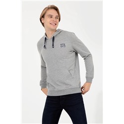 Erkek Gri Melanj Kapüşonlu Basic Sweatshirt