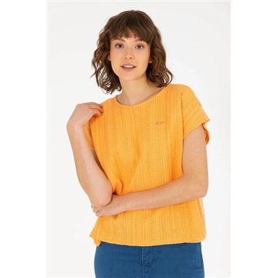 Kadın Turuncu Bisiklet Yaka Tişört