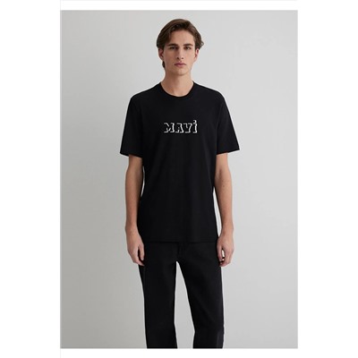 Mavi Baskılı Siyah Tişört Loose Fit / Bol Rahat Kesim 0612686-900