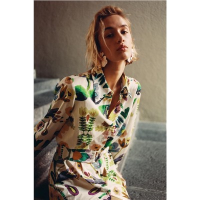 FLORAL PRINT POPLIN SHIRT DRESS