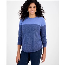 Style & Co Women's Crewneck Cotton Colorblocked Sweater