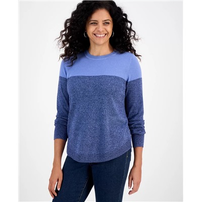 Style & Co Women's Crewneck Cotton Colorblocked Sweater