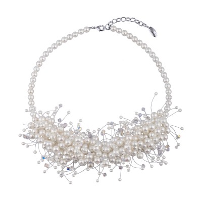 Колье (Майорка белая 6мм; покрытие родий) 40-45см, Есть комплект