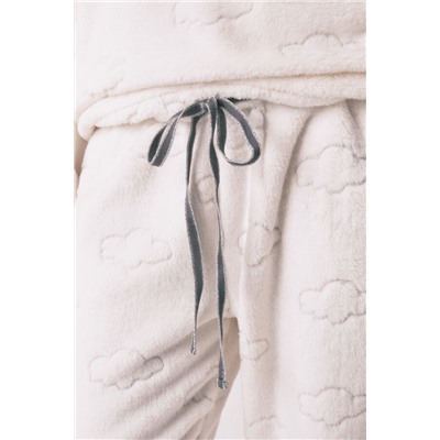 Pijama largo polar gris estampado nubes