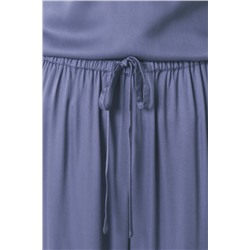 Pijama largo azul escote plisado