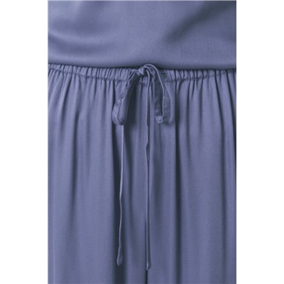 Pijama largo azul escote plisado