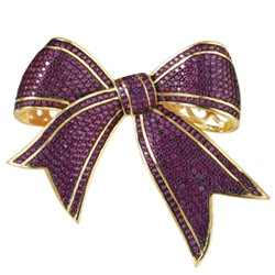 Брошь Бант (фианит фуксия; покрытие золото)