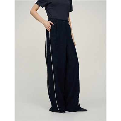 Синие брюки изо льна с кантами