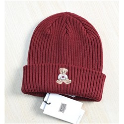 Толстая теплая вязаная шапка из смеси шерсти с вышитым рисунком медведя