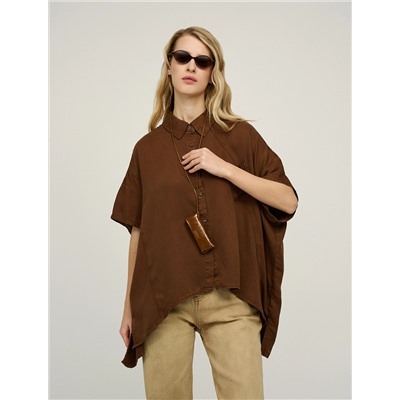 Коричневая рубашка из денима с коротким рукавом