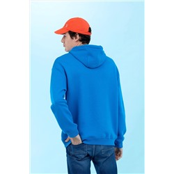 Kobalt Kapüşonlu Oversize Basic Sweatshirt