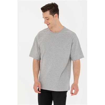 Erkek Gri Melanj Comfort Long Bisiklet Yaka Tişört