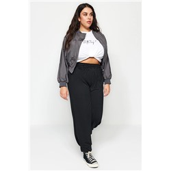 Trendyol Curve Siyah Yüksek Bel Jogger 2 İplik Rejenere Büyük Beden Eşofman Altı TBBAW24AJ00011