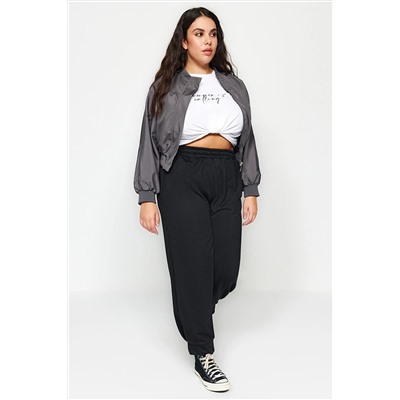 Trendyol Curve Siyah Yüksek Bel Jogger 2 İplik Rejenere Büyük Beden Eşofman Altı TBBAW24AJ00011