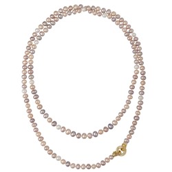Колье (жемчуг розовый микс 7-8мм, фианит; покрытие золото) 120см, Есть комплект
