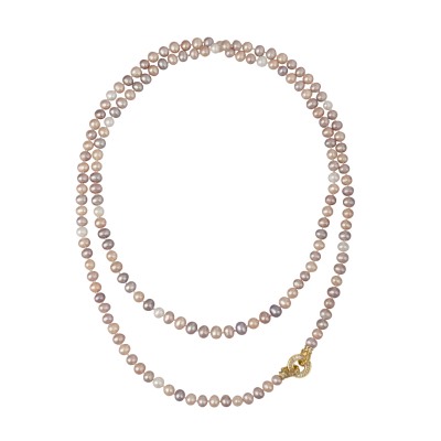 Колье (жемчуг розовый микс 7-8мм, фианит; покрытие золото) 120см, Есть комплект