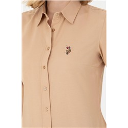 Kadın Kum Uzun Kollu Basic Gömlek