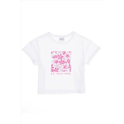 Kız Çocuk Beyaz Bisiklet Yaka Tişört