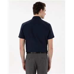 Lacivert Basic Regular Fit Kısa Kollu Cepli Gömlek