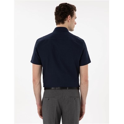 Lacivert Basic Regular Fit Kısa Kollu Cepli Gömlek