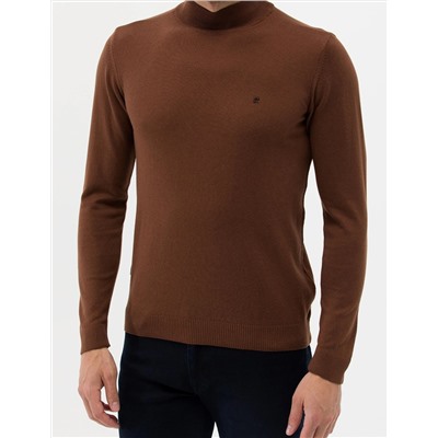 Kahverengi Slim Fit Yarım Balıkçı Basic Triko Kazak