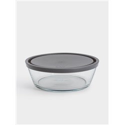 Контейнер, 1,1 л, стекло/пластик, круглый, серый, Basis