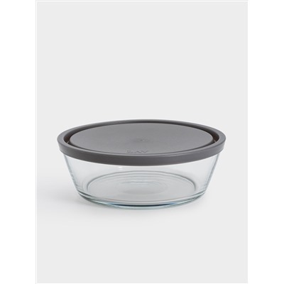 Контейнер, 1,1 л, стекло/пластик, круглый, серый, Basis