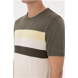 Erkek Slim Fit Bisiklet Yaka Haki Tişört