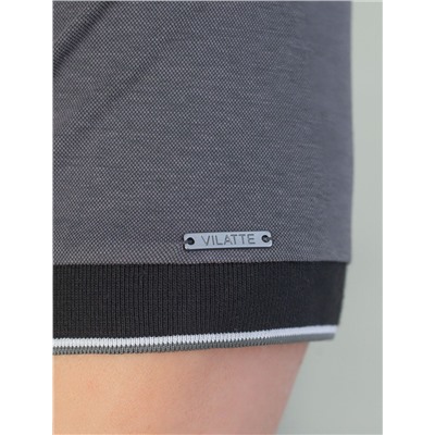 Футболка поло с воротником на пуговицах из полотна пике с меланжевым плетением с эластаном