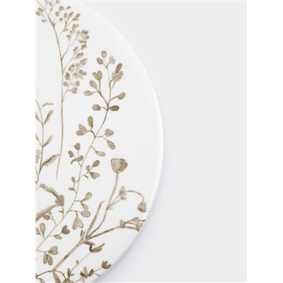 Подставка под кружку, 11 см, круглая, керамика/пробка, белая, Осенние цветы, Florance