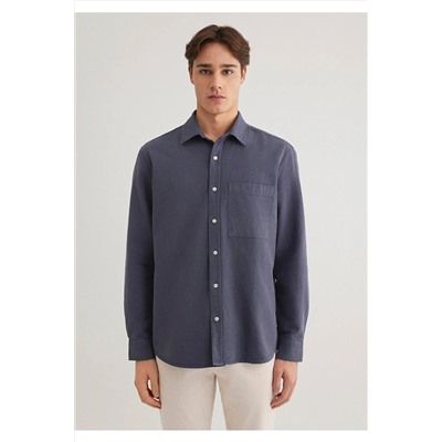 Mavi Keten Karışımlı Tencel Gömlek Regular Fit / Normal Kesim 0211377-82183