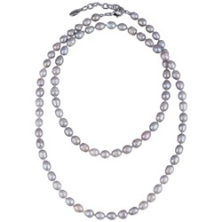 Колье (жемчуг серо-голубой 6мм; покрытие родий) 90-96см, Есть комплект