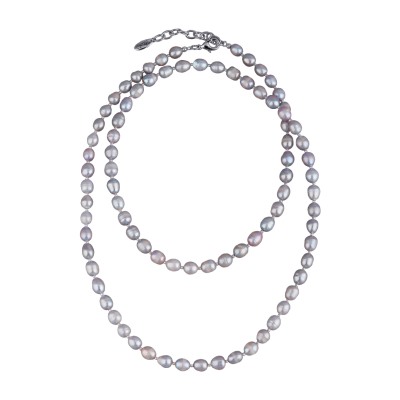 Колье (жемчуг серо-голубой 6мм; покрытие родий) 90-96см, Есть комплект