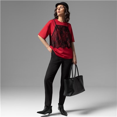 Футболка со съемным топом, Модный тандем (красный 2 в 1)