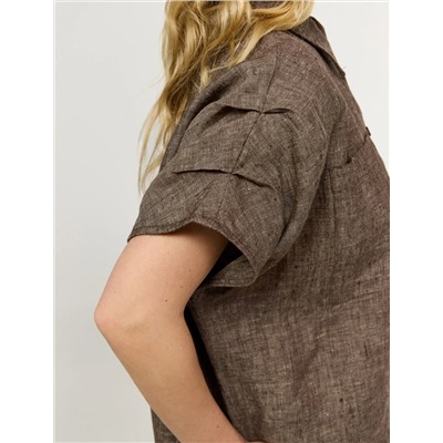 Коричневая рубашка с коротким рукавом изо льна
