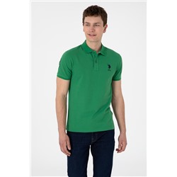 Erkek Slim Fit Polo Yaka Yeşil Basic Tişört
