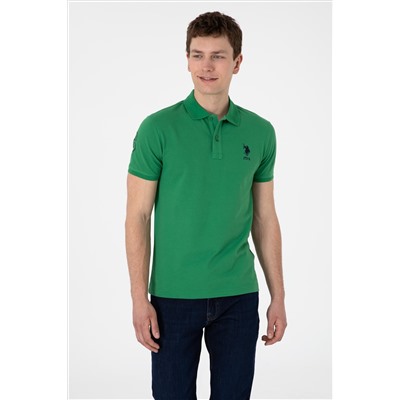 Erkek Slim Fit Polo Yaka Yeşil Basic Tişört