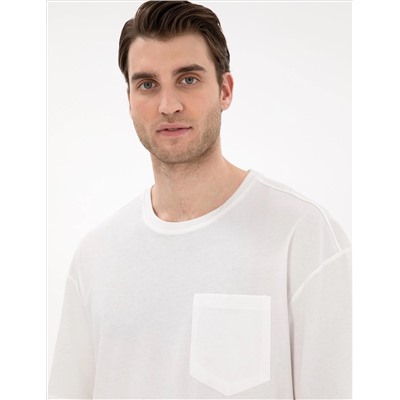 Ekru Comfort Fit Basic Tişört